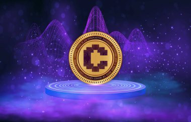 Dijital arkaplanda dışbükey finans-cvx kripto para birimi logoları resimleri. 3d illüstrasyon.