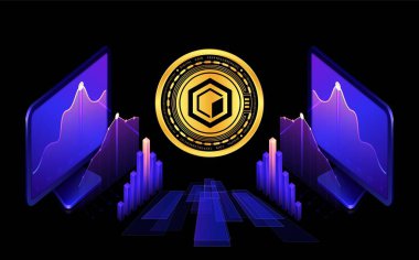 Dijital arkaplanda çekirdek dao-core kripto para birimi resimleri. 3d illüstrasyon.