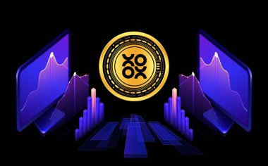 Dijital arkaplanda sanal para birimi görüntüsü var. 3d illüstrasyon.