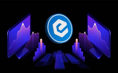 Dijital arkaplanda ecash-xec sanal para birimi resmi. 3B çizimler.