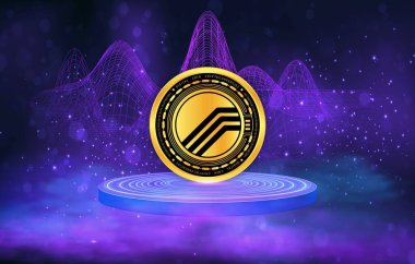 Dijital arkaplanda Echelon ana para birimi logoları. 3d illüstrasyon.