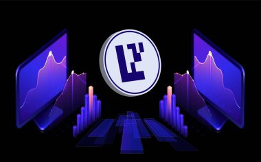 Dijital arkaplanda sekiz katlı şifreli para birimi görüntüleri. 3d illüstrasyon.