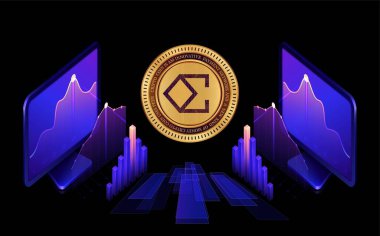 Dijital arkaplanda Ethena ENA sanal para birimi görüntüsü. 3d illüstrasyon.