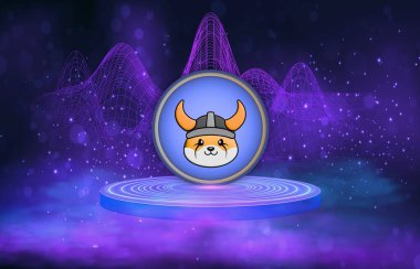 Dijital arka planda floki para sanal para birimi görüntüsü. 3d illüstrasyon.