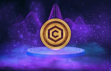 Dijital arkaplanda cronos-cro kripto para birimi logoları. 3d illüstrasyon.