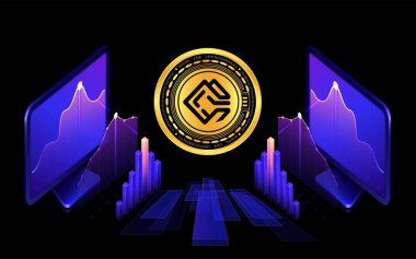 dijital arkaplanda döngüsel sanal para birimi görüntüsü. 3d illüstrasyon.