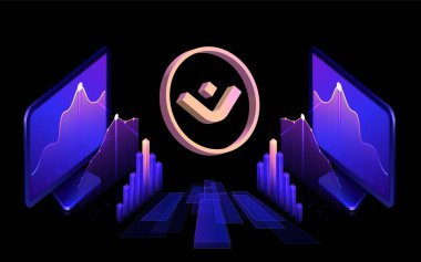 Dijital arkaplanda mantra-om kripto para birimi logoları. 3d illüstrasyon.