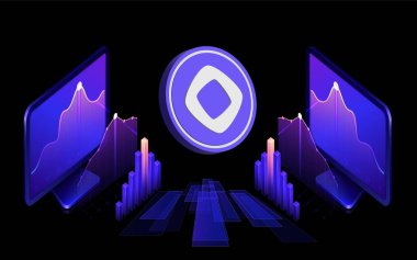 Monad-mon sanal para biriminin dijital arka plandaki görüntüsü. 3B çizimler.