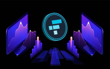 Dijital arkaplanda ftx token-ftt şifreli para birimi logoları. 3d illüstrasyon.