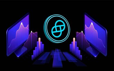 Dijital arkaplandaki ikizler dolar desenli sanal para birimi görüntüleri. 3d illüstrasyon.