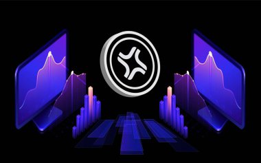 Dijital arkaplanda Jito-jto kripto para birimi resimleri. 3d illüstrasyon.