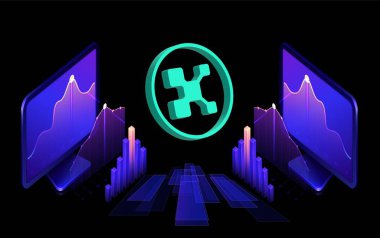 Kaito dijital arkaplanda sanal para birimi görüntüsü. 3d illüstrasyon.