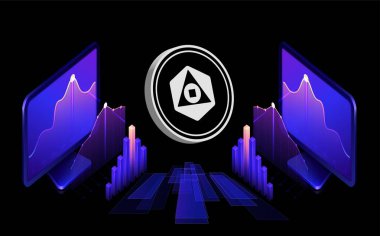 Newton protokol-semender para logosu resimleri dijital arkaplanda. 3d illüstrasyon.