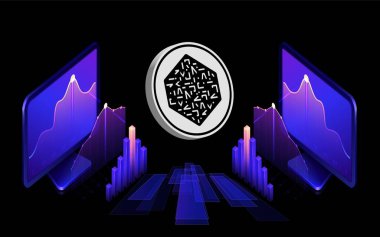 Sayısal ve Bay Şifreli Para Birimi logoları dijital arkaplanda. 3d illüstrasyon.