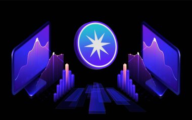 Dijital arkaplanda paralı sanal para birimi görüntüleri. 3d illüstrasyon.