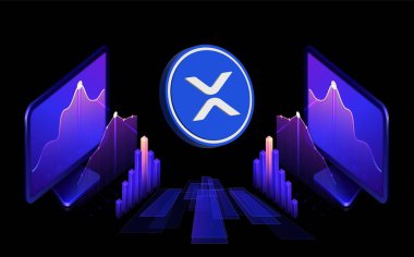 Dijital arkaplanda dalgalı-xrp sanal para birimi resimleri. 3d illüstrasyon.