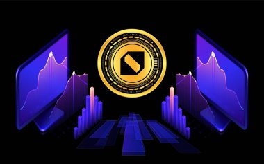 Dijital arkaplanda kalem protokol-dapp şifreli para birimi logoları. 3d illüstrasyon.