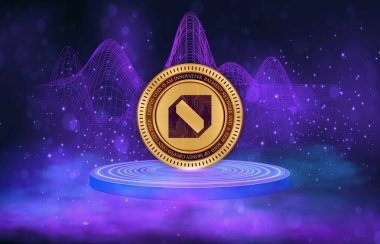 Dijital arkaplanda kalem protokol-dapp şifreli para birimi logoları. 3d illüstrasyon.