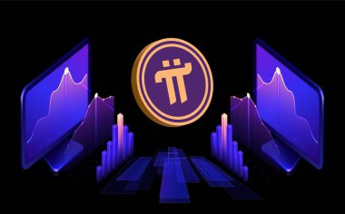 Dijital arkaplanda Pi-Ağ para şifreli para birimi resmi. 3d illüstrasyon.