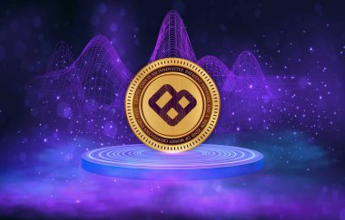 Dijital arkaplanda sanal para birimi görüntüsü var. 3d illüstrasyon.