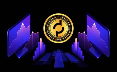 Dijital arkaplanda cep ağı-pokt şifreli para birimi resimleri. 3d illüstrasyon.