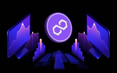 Dijital arkaplanda çokgen-matik kripto para birimi resimleri. 3d illüstrasyon.