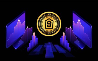 Dijital arkaplanda shentu-ctk şifreli para birimi logoları. 3d illüstrasyon.