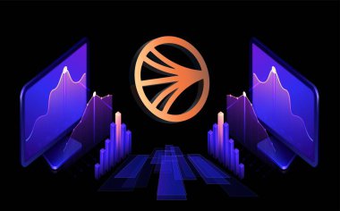 Dijital arkaplanda sonik şifreli resimler var. 3d illüstrasyon.