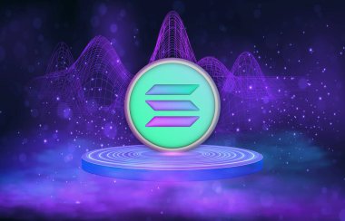 Dijital arkaplanda solana-sol sanal para birimi resmi. 3d illüstrasyon