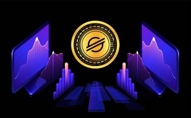 Dijital arkaplanda yıldız-xlm şifreli para birimi resimleri. 3d illüstrasyon.