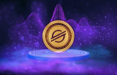 Dijital arkaplanda yıldız-xlm şifreli para birimi resimleri. 3d illüstrasyon.