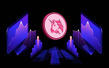 Uniswap-uni kripto para birimi görüntüleri. 3 boyutlu illüstrasyon. dijital paralar.