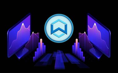 Dijital arka planda wanchain-wan şifreleme logoları. 3d illüstrasyon.