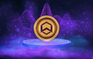 Dijital arka planda wanchain-wan şifreleme logoları. 3d illüstrasyon.