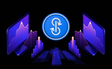 Dijital arka planda özlemle-yfi kripto para birimi logoları. 3d illüstrasyon.