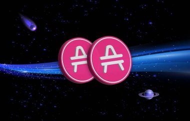 Dijital arkaplanda amfi kripto para birimi resimleri. 3d illüstrasyon.