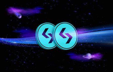 bitget token-bgb dijital arkaplanda şifreli para birimi logoları. 3d illüstrasyon.