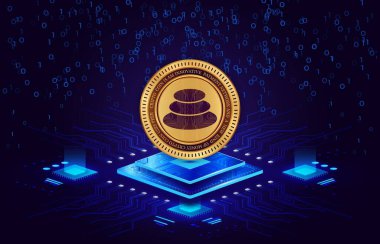 Dijital arkaplanda dengeleyici-bal sanal para birimi görüntüsü. 3d illüstrasyon.