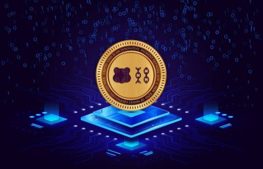 Dijital arkaplanda berachain-bera kripto para birimi resimleri. 3d illüstrasyon.