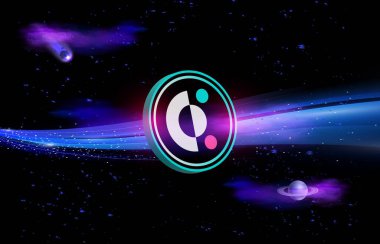 Dijital arkaplanda kovalent-cqt sanal para birimi resimleri. 3d illüstrasyon