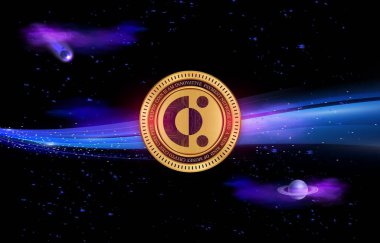 Dijital arkaplanda kovalent-cqt sanal para birimi resimleri. 3d illüstrasyon