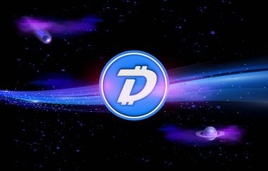 Digibyte-dgb dijital arkaplanda sanal para birimi resmi. 3d illüstrasyon.