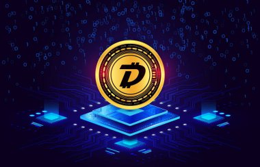 Digibyte-dgb dijital arkaplanda sanal para birimi resmi. 3d illüstrasyon.