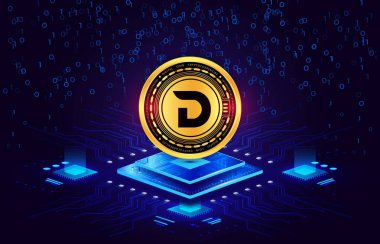 Dijital arkaplanda sanal para birimi görüntüleri var. 3d illüstrasyon.