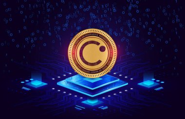 Dijital bir arkaplanda Celsius-cel sanal para birimi görüntüsü. 3d illüstrasyon.