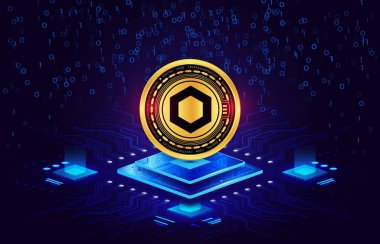 Dijital arkaplanda zincirli bağlantı sanal para birimi resmi. 3d illüstrasyon.