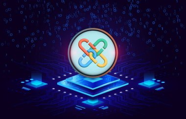 Dijital arkaplanda zincir-pcx kripto para birimi resimleri. 3d illüstrasyon.