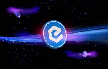 Dijital arkaplanda ecash-xec sanal para birimi resmi. 3B çizimler.