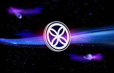 Ekox sanal para birimi görüntüleri dijital arkaplanda. 3d illüstrasyon.