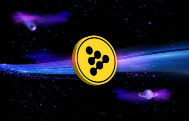 Dijital arkaplanda iexec-rlc şifreli para birimi resimleri. 3d illüstrasyon.